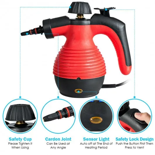 1050 W Multifunction Portable Steamer Household Steam Cleaner w/Attachments-Red