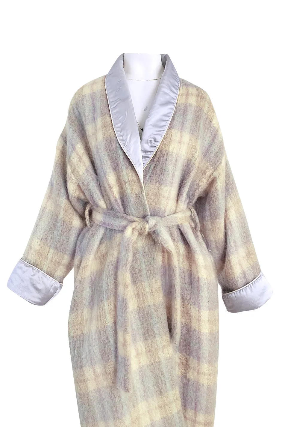 1980s Valentino Ice Blue & Taupe Patterned Wrapped Mohair Robe or Light Coat