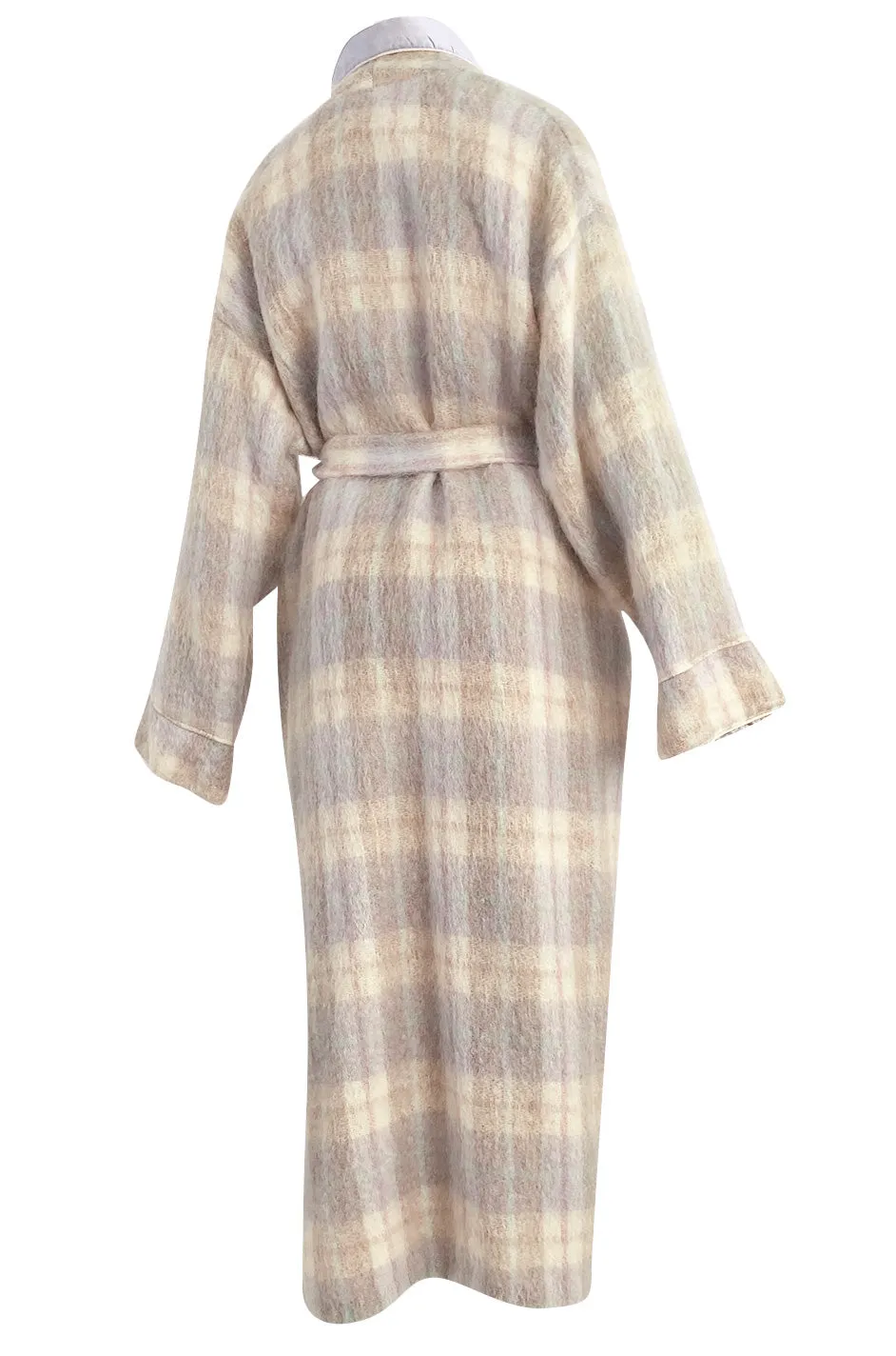 1980s Valentino Ice Blue & Taupe Patterned Wrapped Mohair Robe or Light Coat