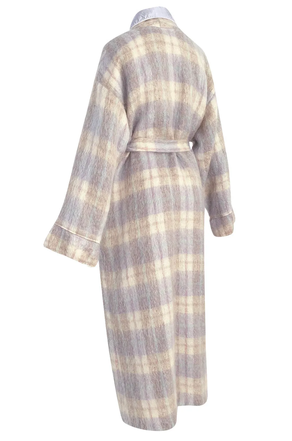 1980s Valentino Ice Blue & Taupe Patterned Wrapped Mohair Robe or Light Coat