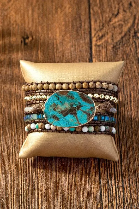 34 inch 5 Wraps Natural Stone Boho Bracelet