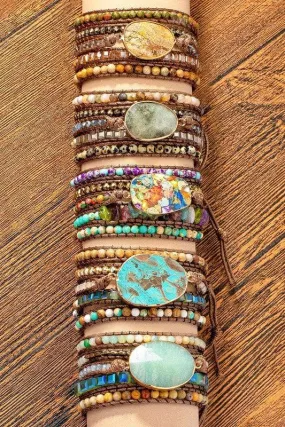 34 inch 5 Wraps Natural Stone Boho Bracelet