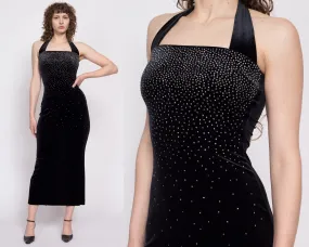 90s Y2K Sparkle Gradient Black Velvet Bodycon Dress - XS to Small