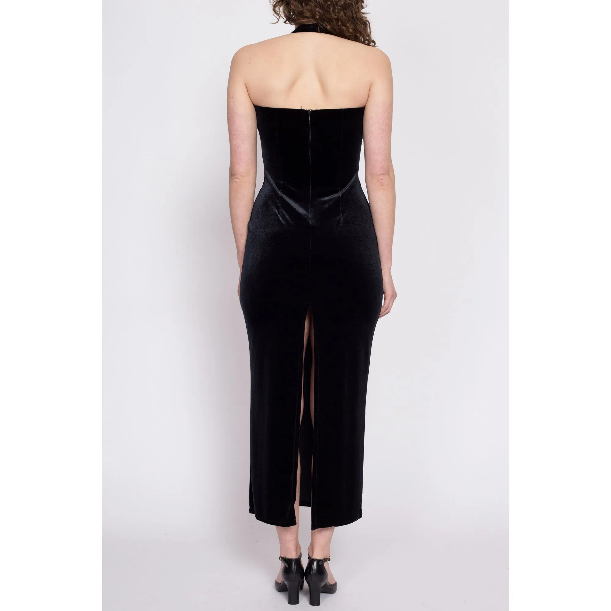 90s Y2K Sparkle Gradient Black Velvet Bodycon Dress - XS to Small