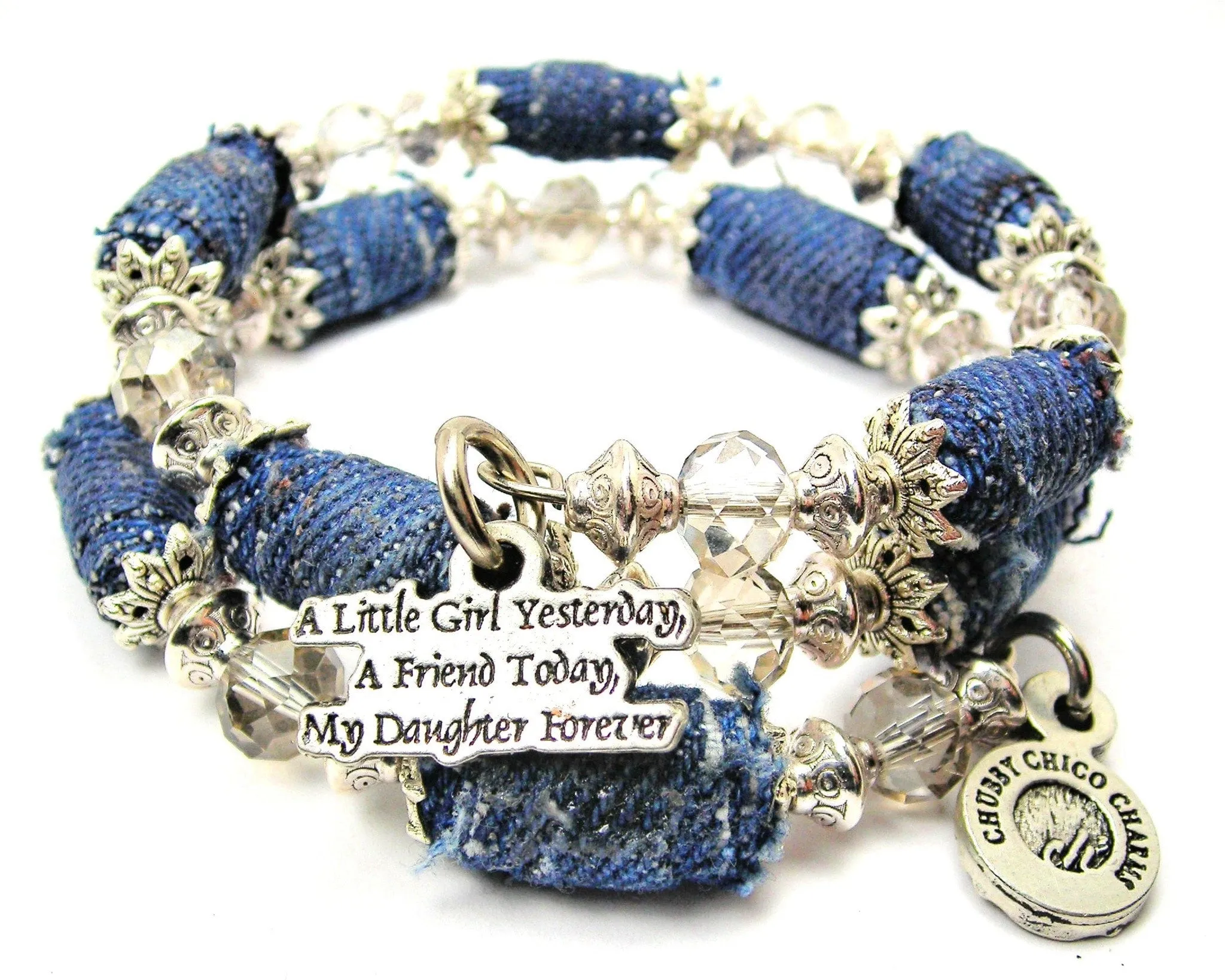 A Little Girl Yesterday A Friend Today My Daughter Forever Blue Jean Beaded Wrap Bracelet