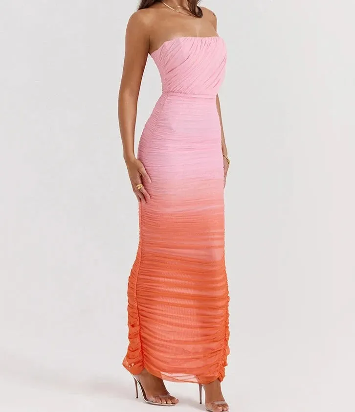 A&A Gradient Strapless Maxi Bodycon Dress