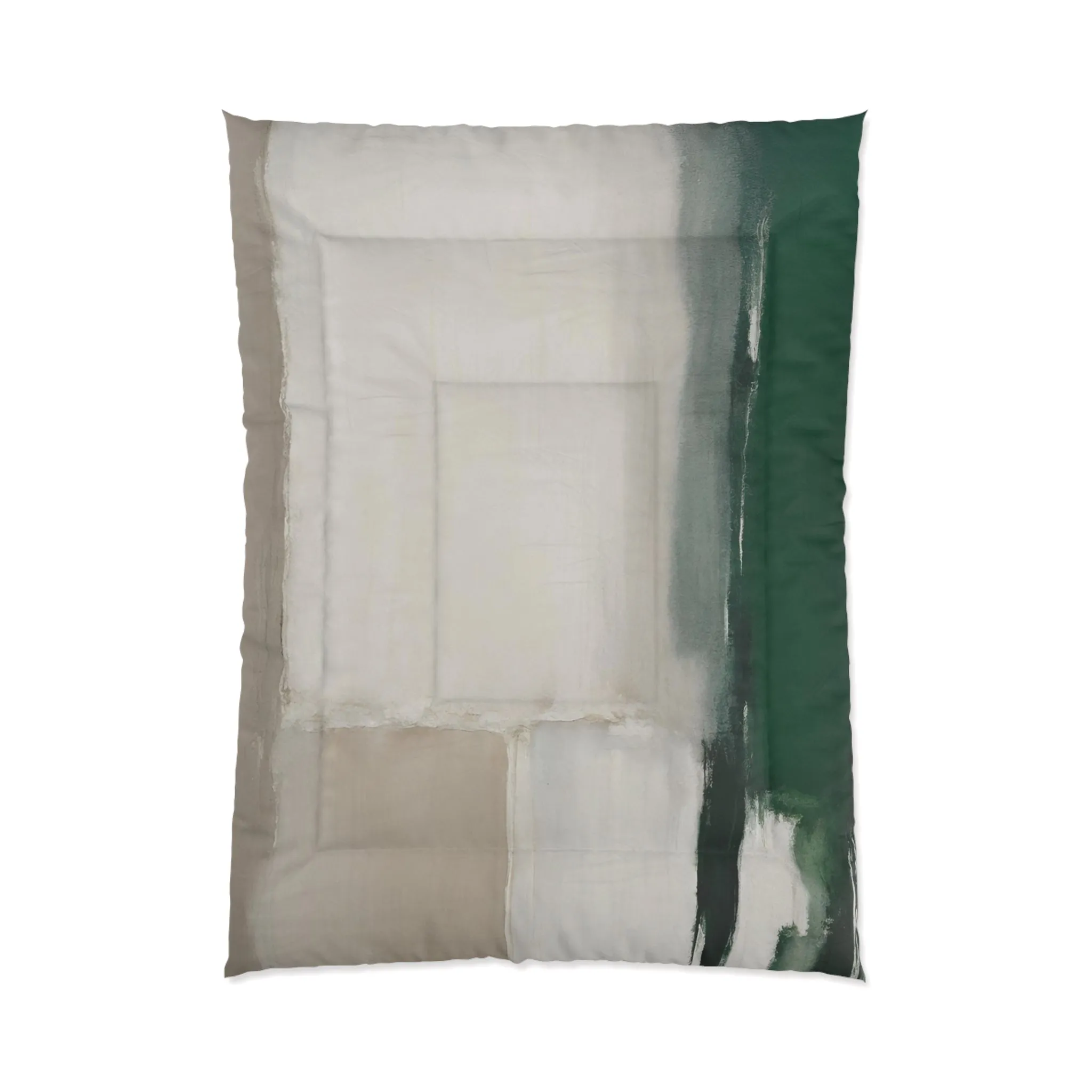 Abstract Comforter | Emerald Green, Beige Ivory, Gradient