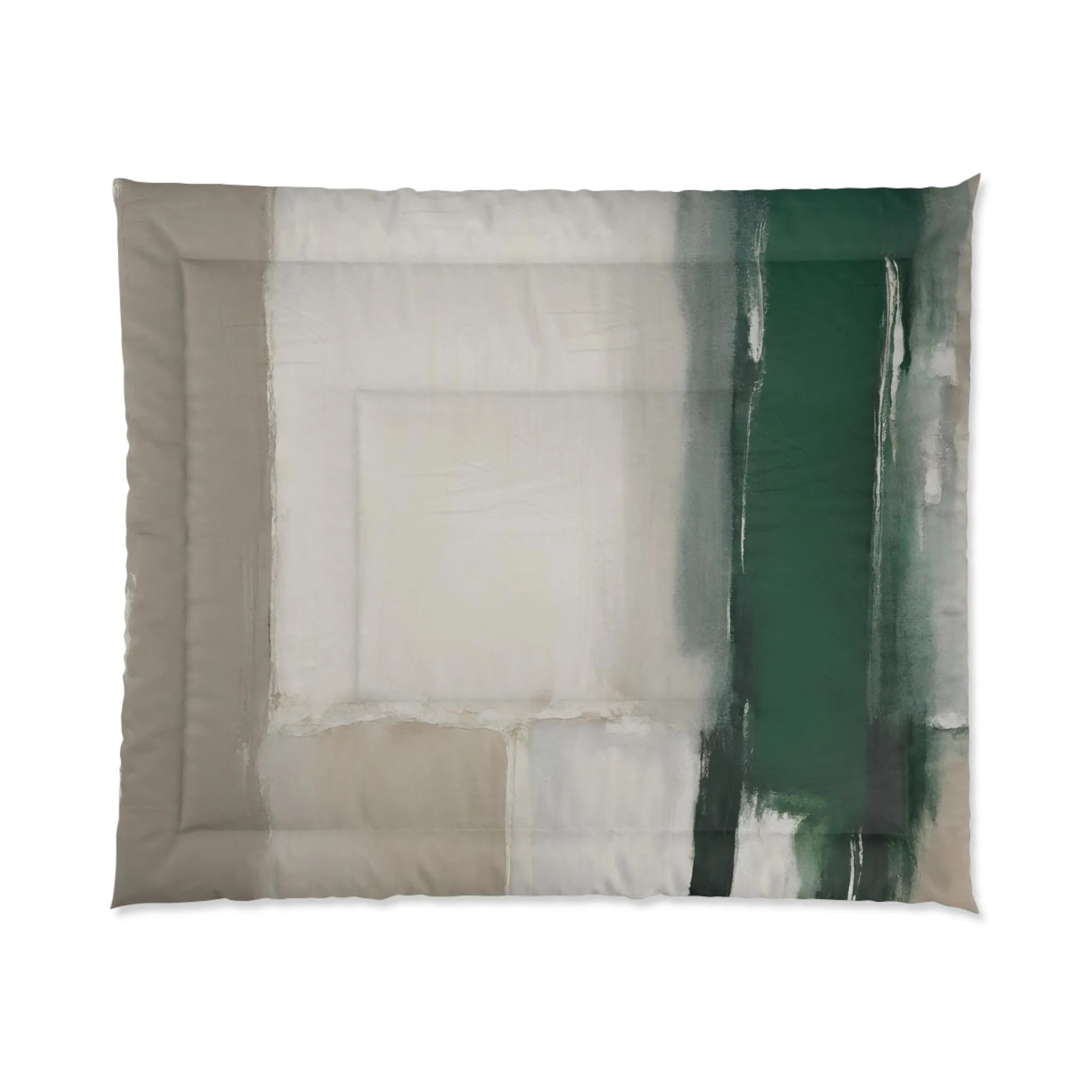 Abstract Comforter | Emerald Green, Beige Ivory, Gradient