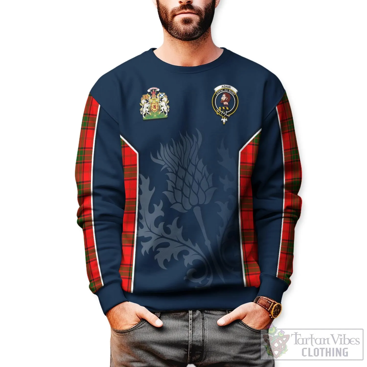 Adair Tartan Sweatshirt with Family Crest and Scottish Thistle Vibes Sport Style