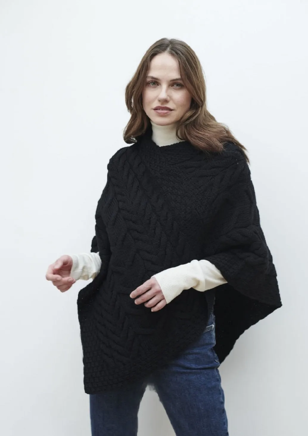 Aran Super Soft Poncho | Black