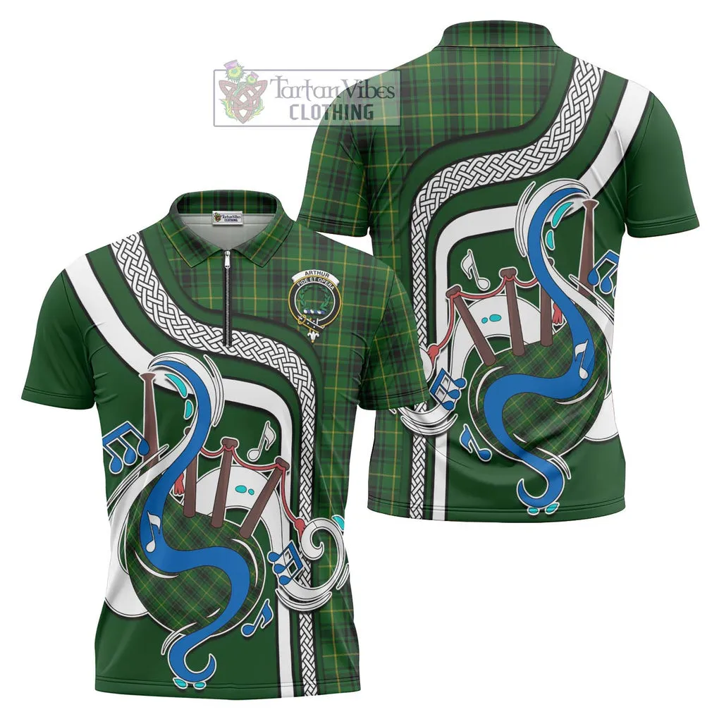 Arthur Tartan Zipper Polo Shirt with Epic Bagpipe Style