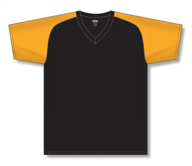 Athletic Knit (AK) BA1375M-212 Mens Black/Gold Pullover Baseball Jersey