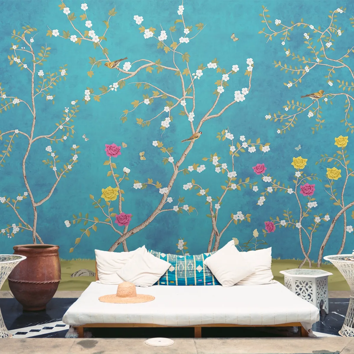 Azure Charm, Luxury Chinoiserie Wallpaper for Rooms