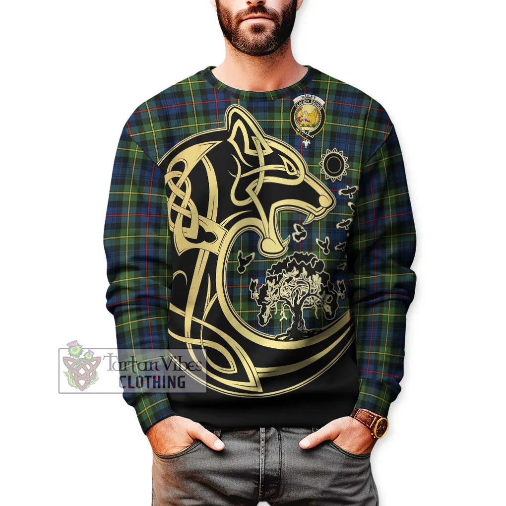 Bailey Modern Tartan Sweatshirt with Family Crest Celtic Wolf Style