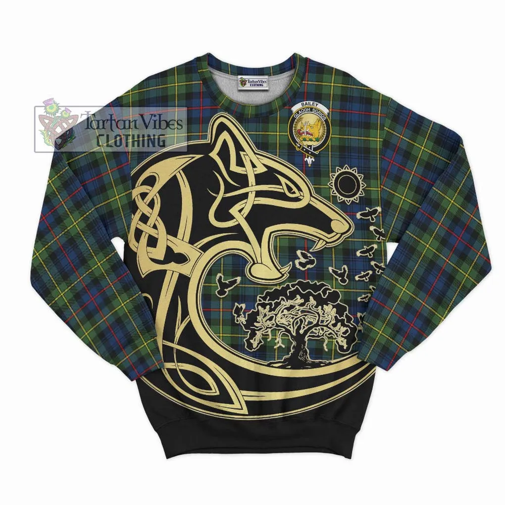 Bailey Modern Tartan Sweatshirt with Family Crest Celtic Wolf Style