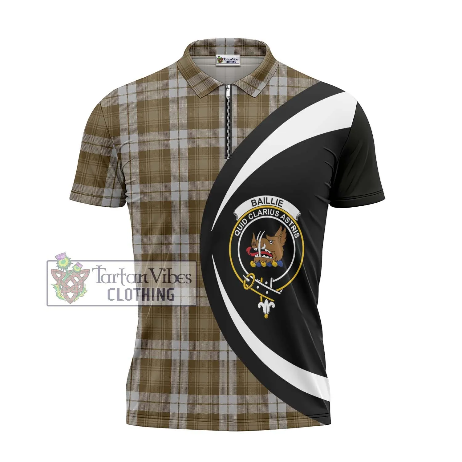 Baillie Dress Tartan Zipper Polo Shirt with Family Crest Circle Style