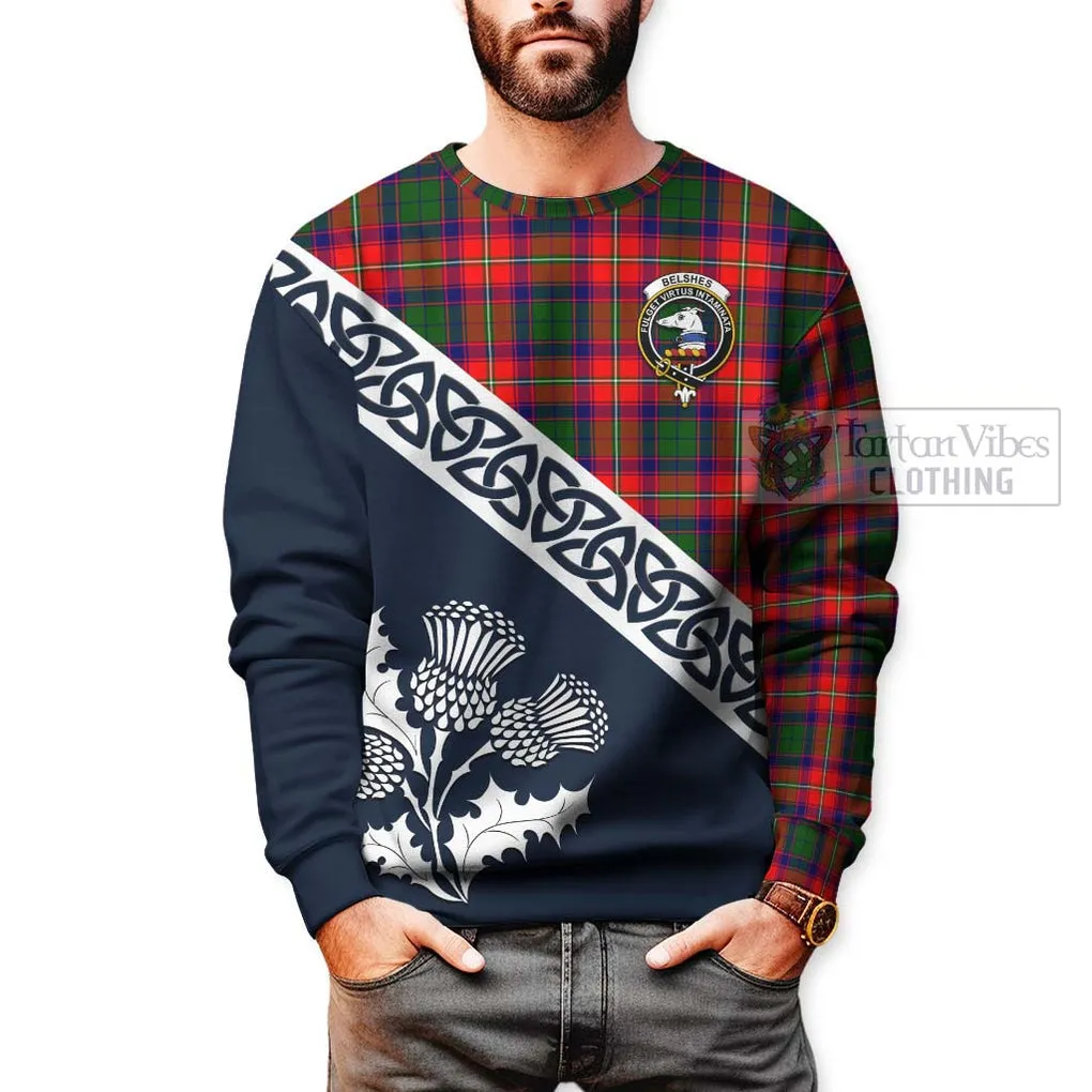 Belshes (Belsches) Tartan Sweatshirt Featuring Thistle and Scotland Map