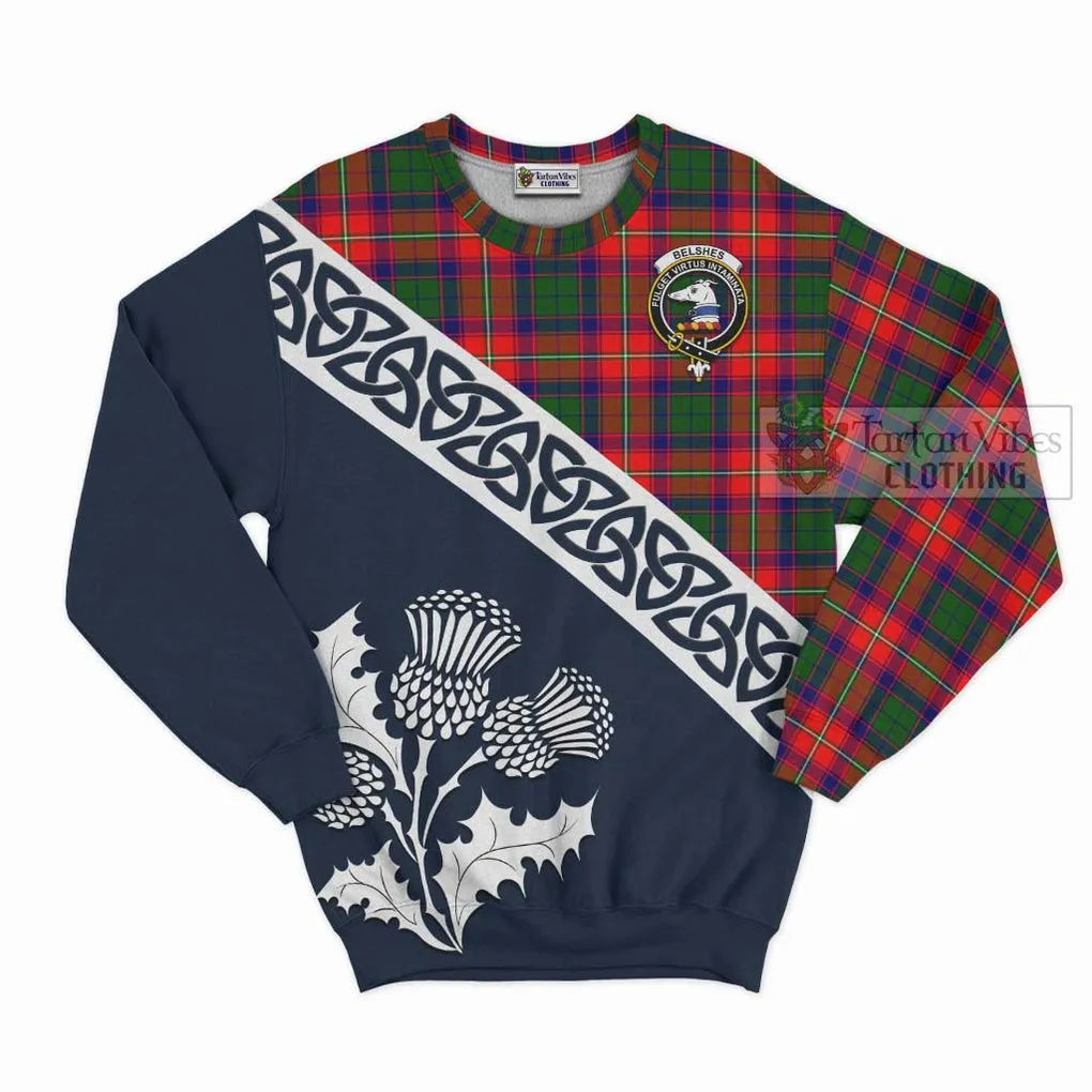 Belshes (Belsches) Tartan Sweatshirt Featuring Thistle and Scotland Map