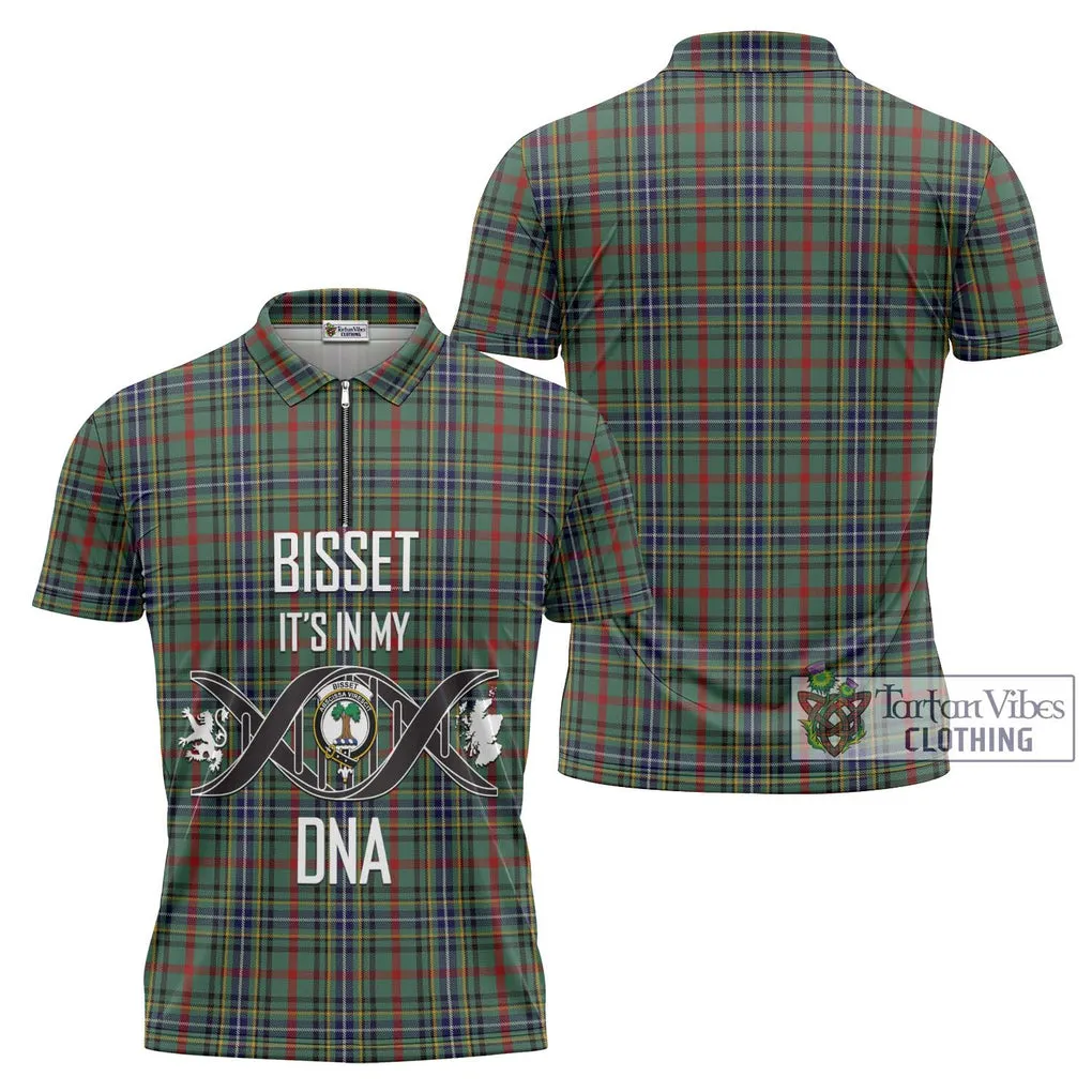 Bisset Tartan Zipper Polo Shirt with Family Crest DNA In Me Style