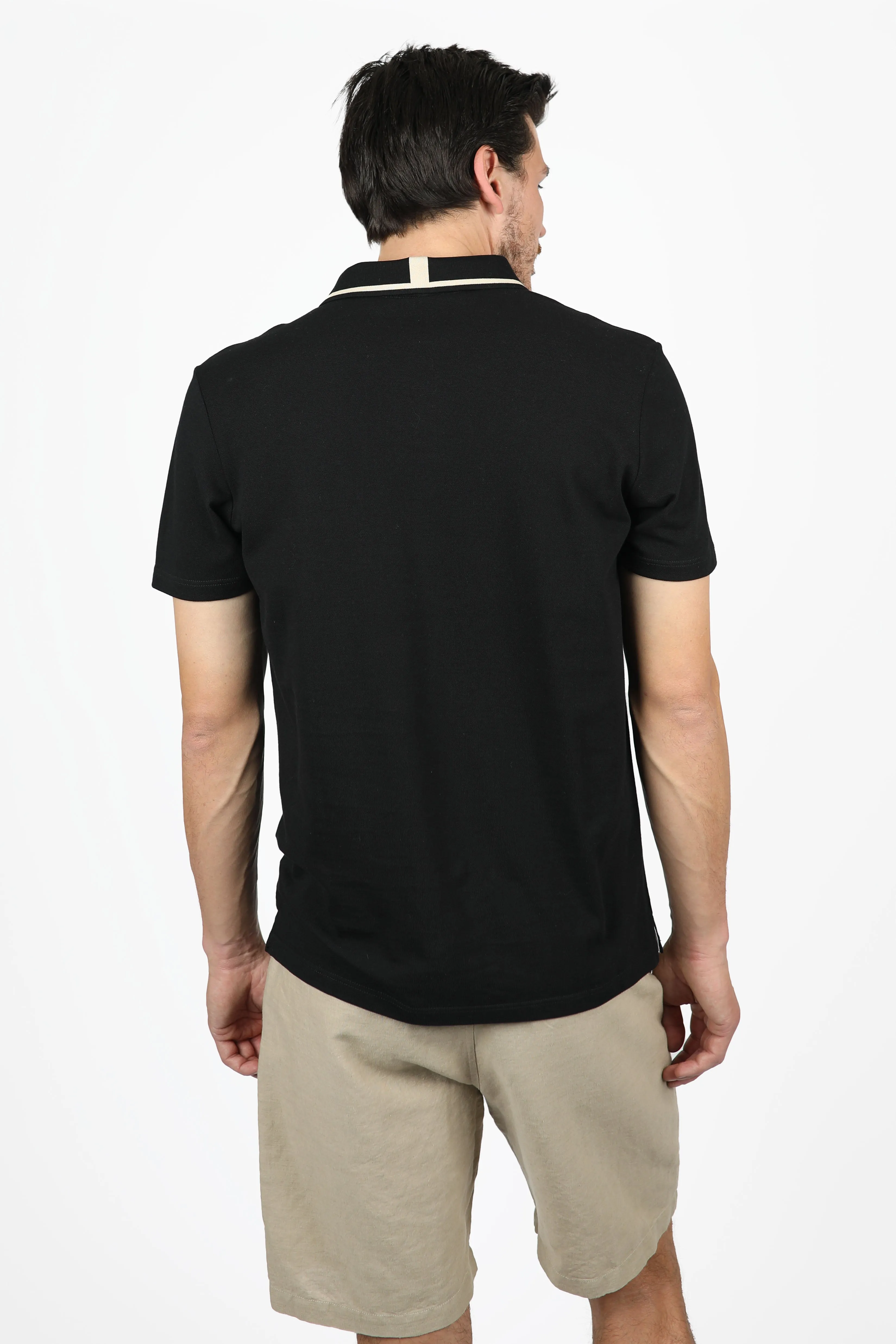 Black Button Pique Polo