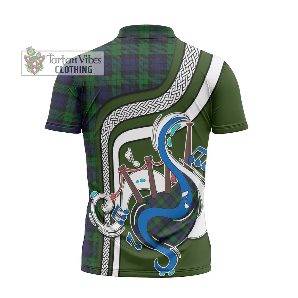 Black Watch Tartan Zipper Polo Shirt with Epic Bagpipe Style