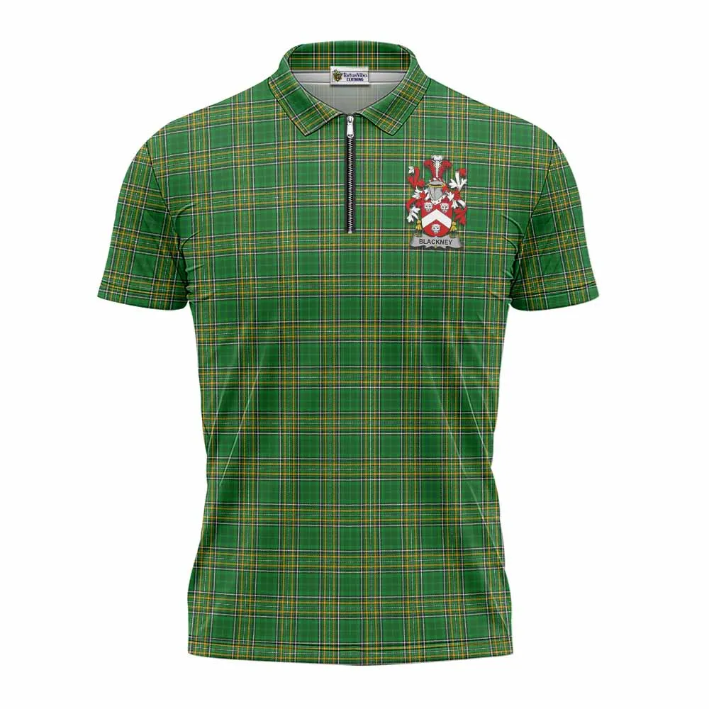 Blackney Irish Clan Tartan Zipper Polo Shirt with Coat of Arms