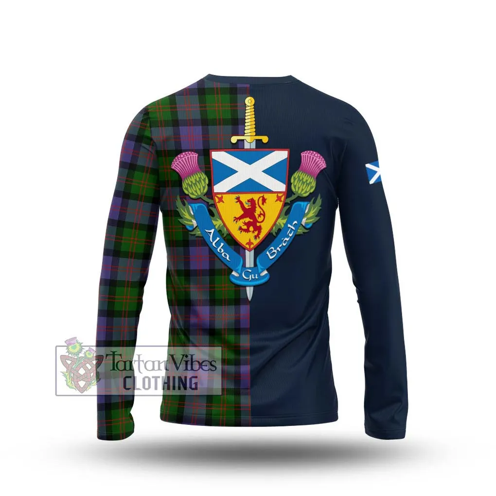 Blair Modern Tartan Long Sleeve T-Shirt Alba with Scottish Lion Royal Arm Half Style