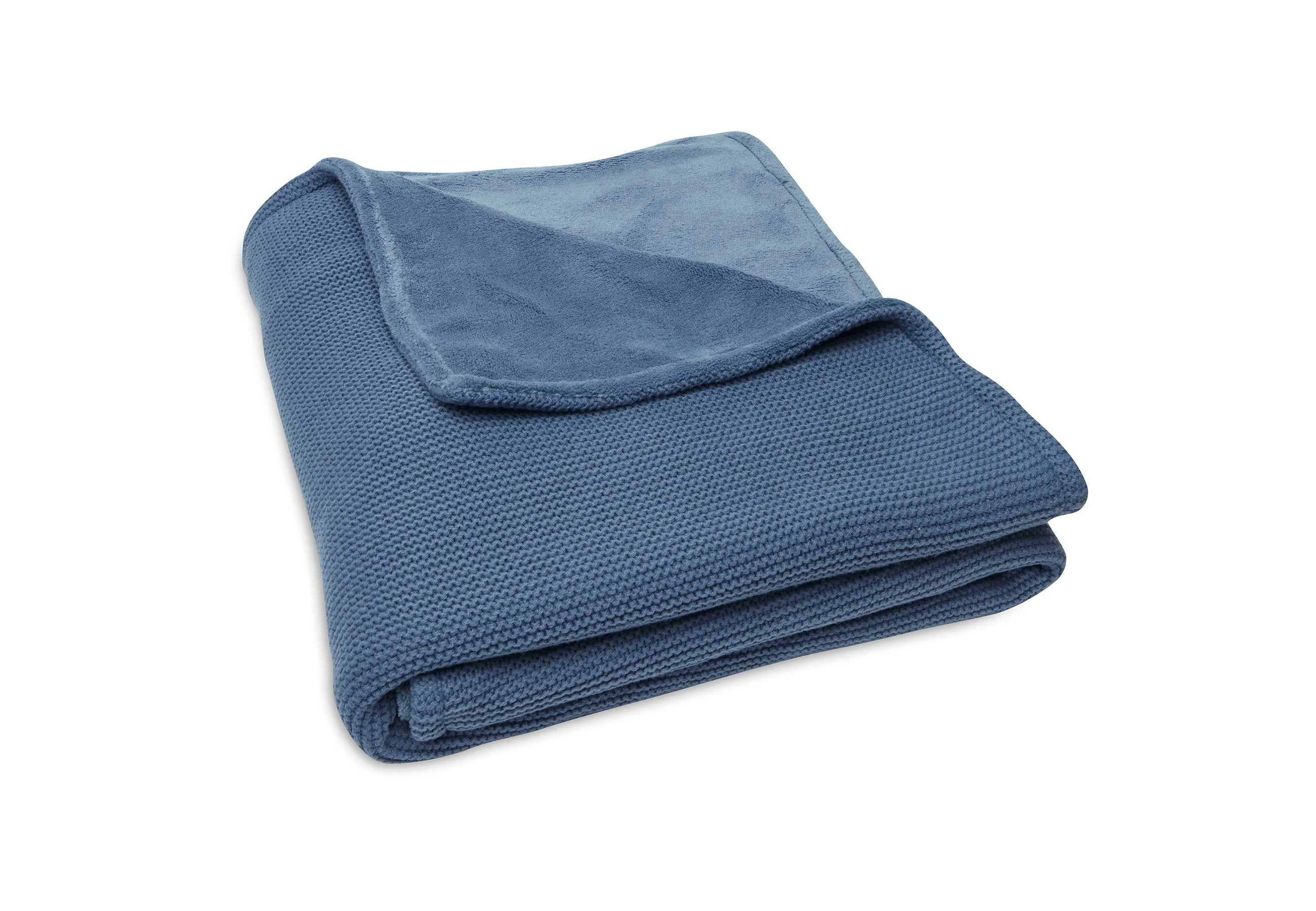 Blanket Cot 100x150cm Basic Knit - Jeans Blue/Coral Fleece