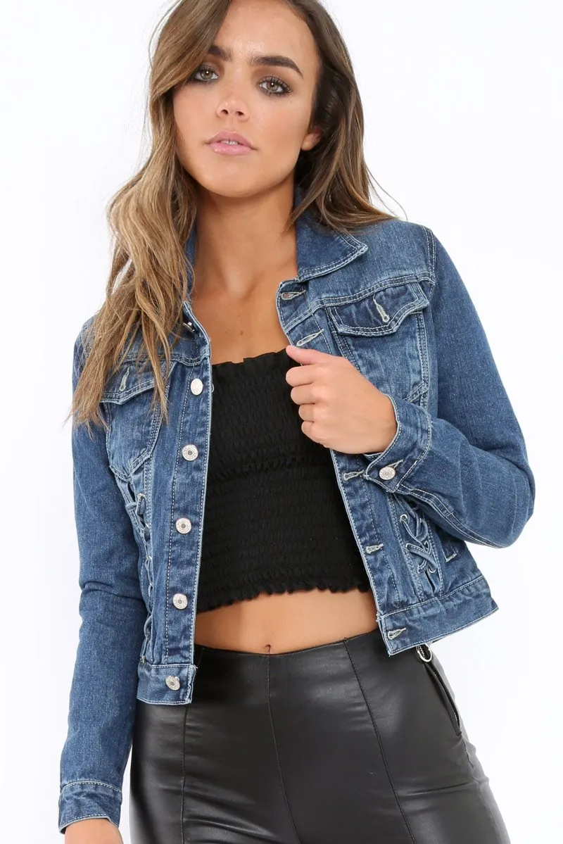 Blue Denim Lace Up Jacket - Allie