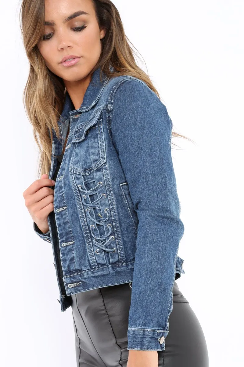 Blue Denim Lace Up Jacket - Allie