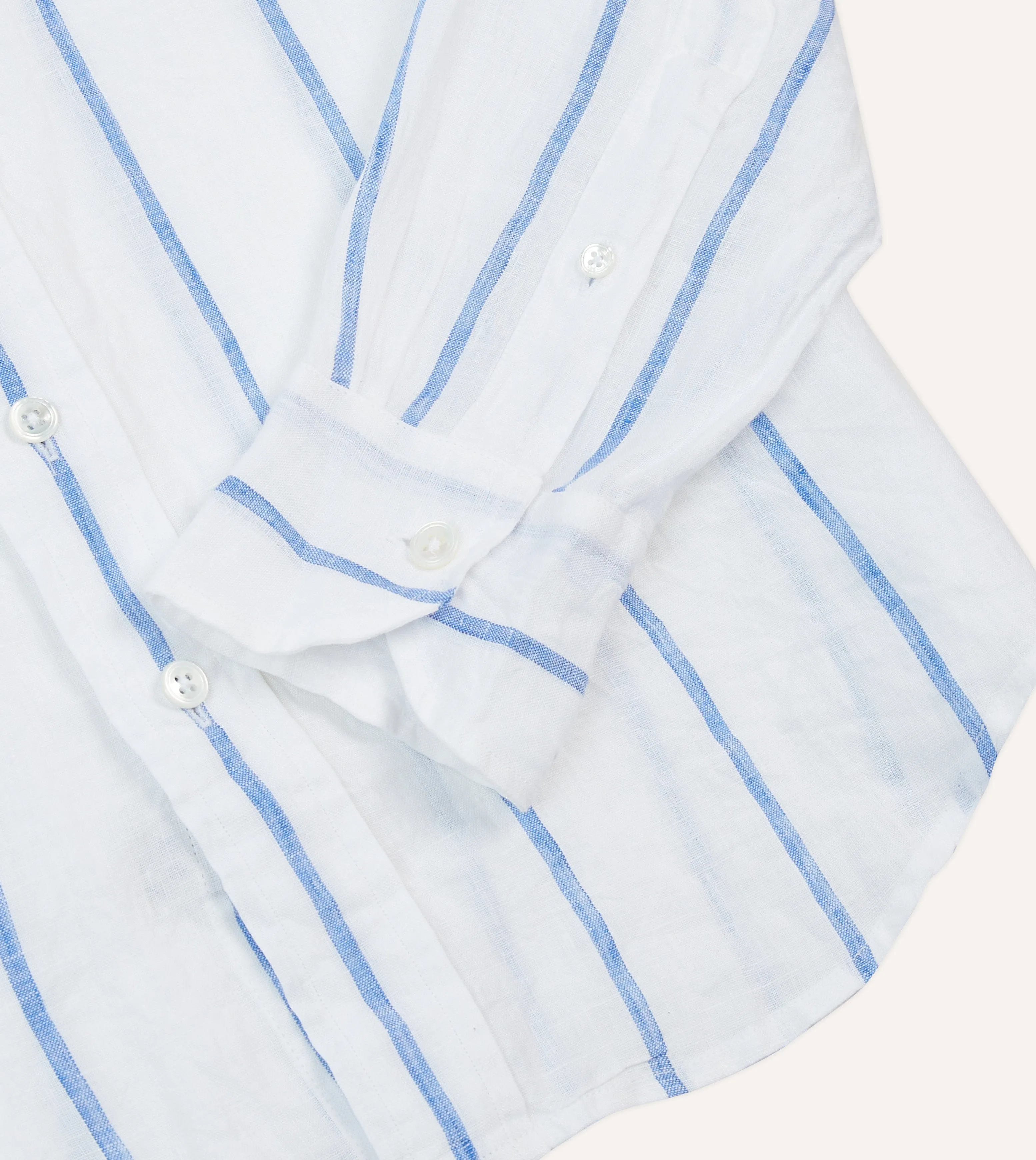 Blue Fine Stripe Linen Spread Collar Shirt