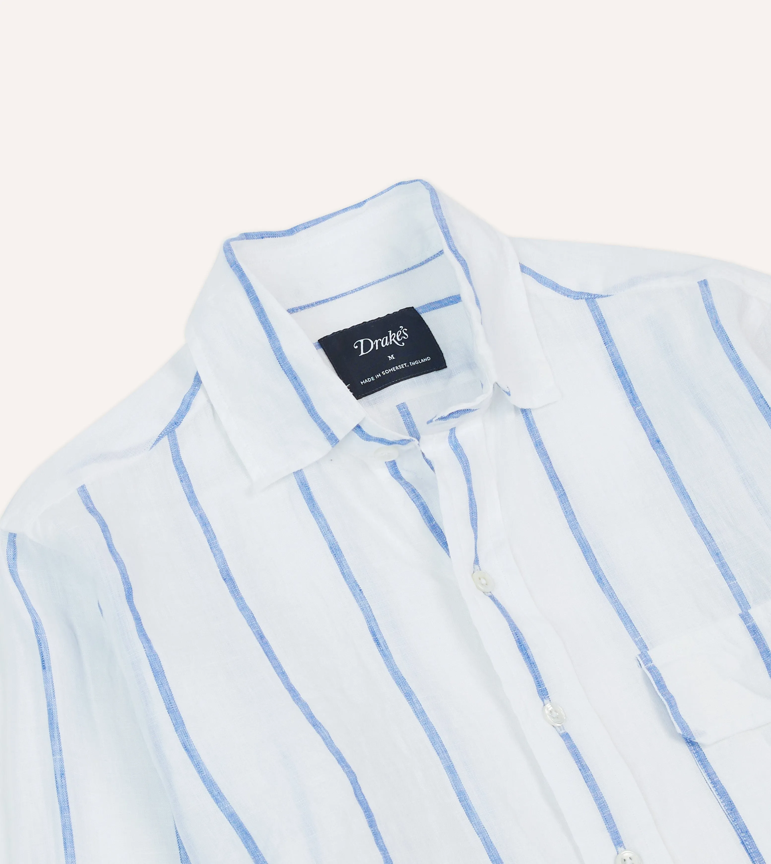 Blue Fine Stripe Linen Spread Collar Shirt