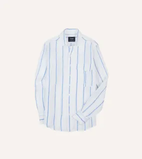 Blue Fine Stripe Linen Spread Collar Shirt