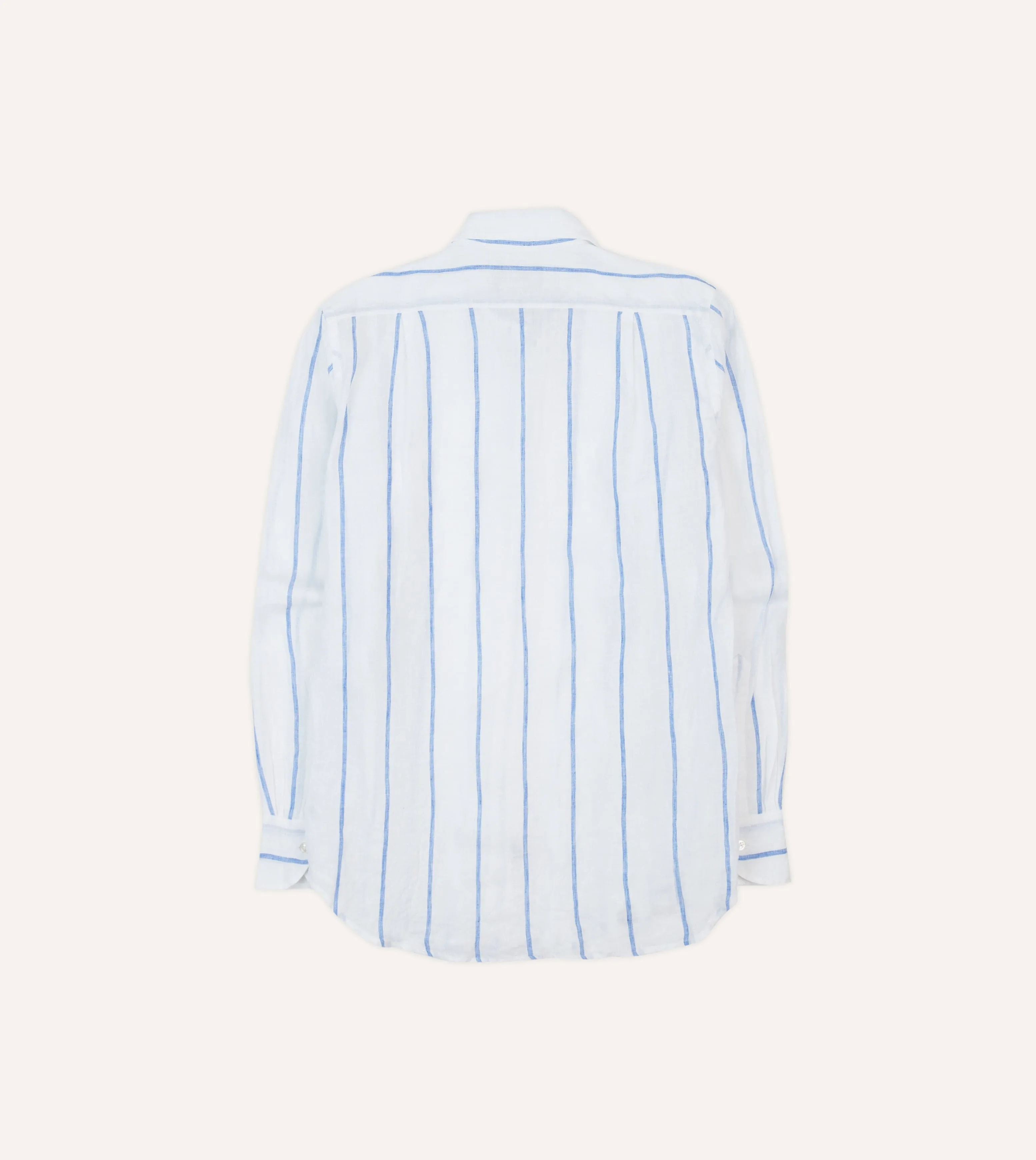 Blue Fine Stripe Linen Spread Collar Shirt