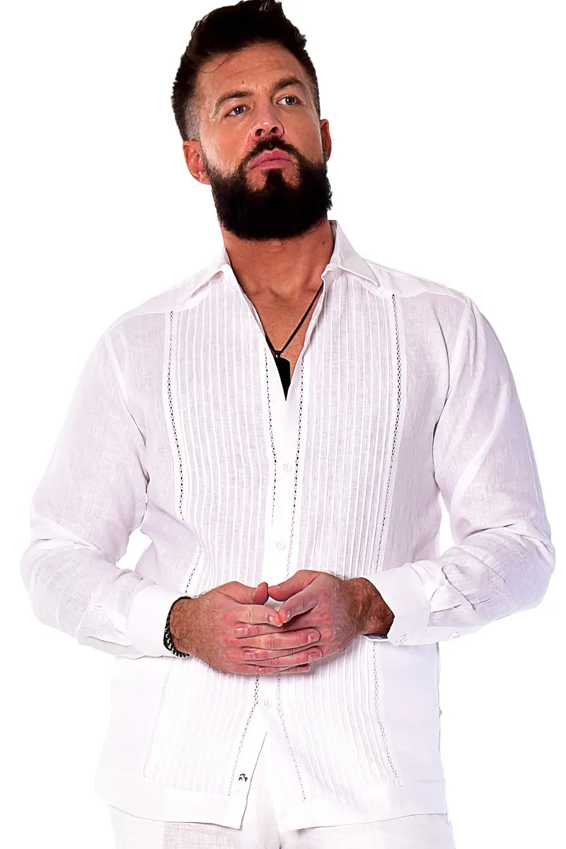 Bohio 100% Linen Fancy Guayabera Style Shirt For Men - Pin-Tucked in (3) Colors MLFG2025