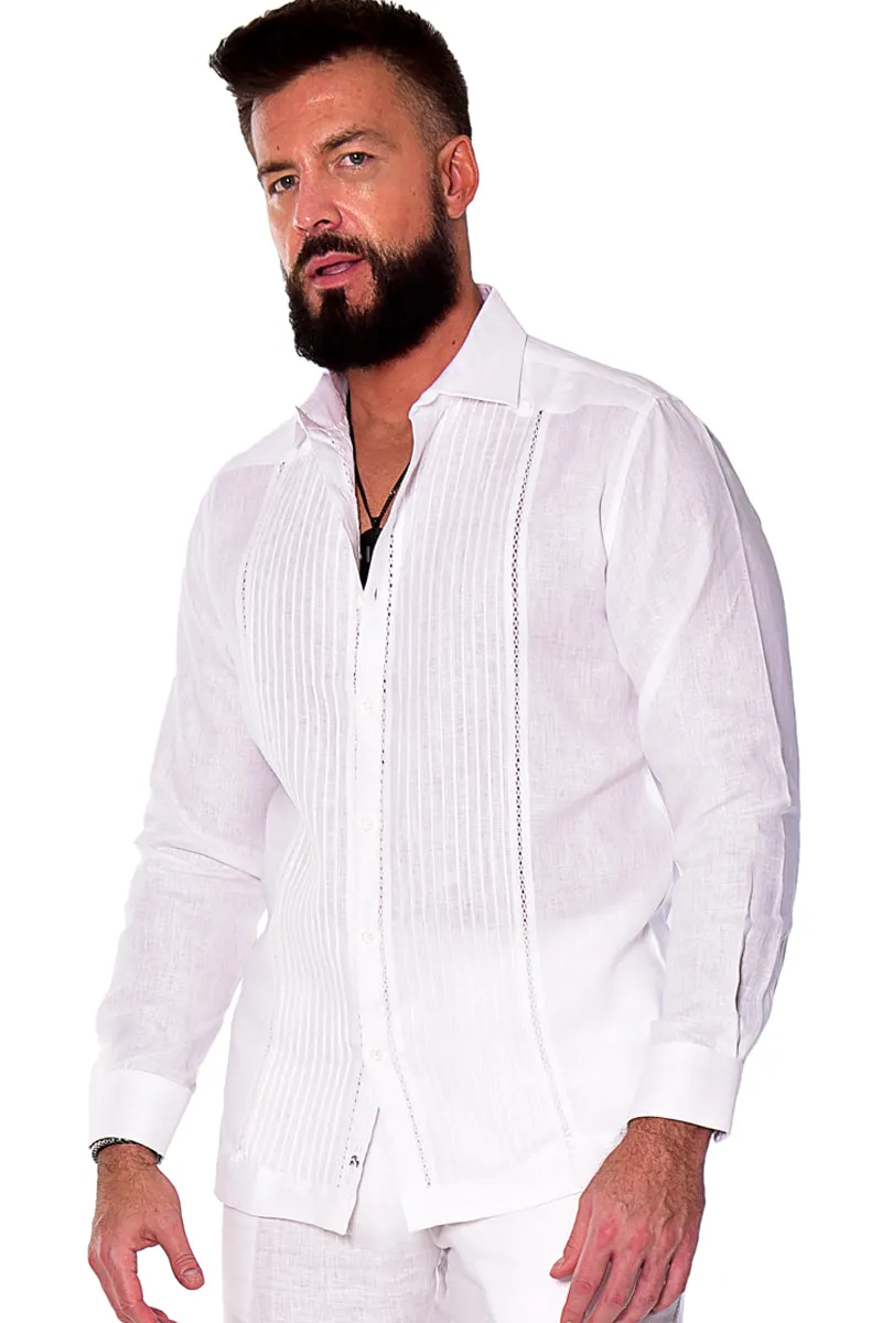 Bohio 100% Linen Fancy Guayabera Style Shirt For Men - Pin-Tucked in (3) Colors MLFG2025