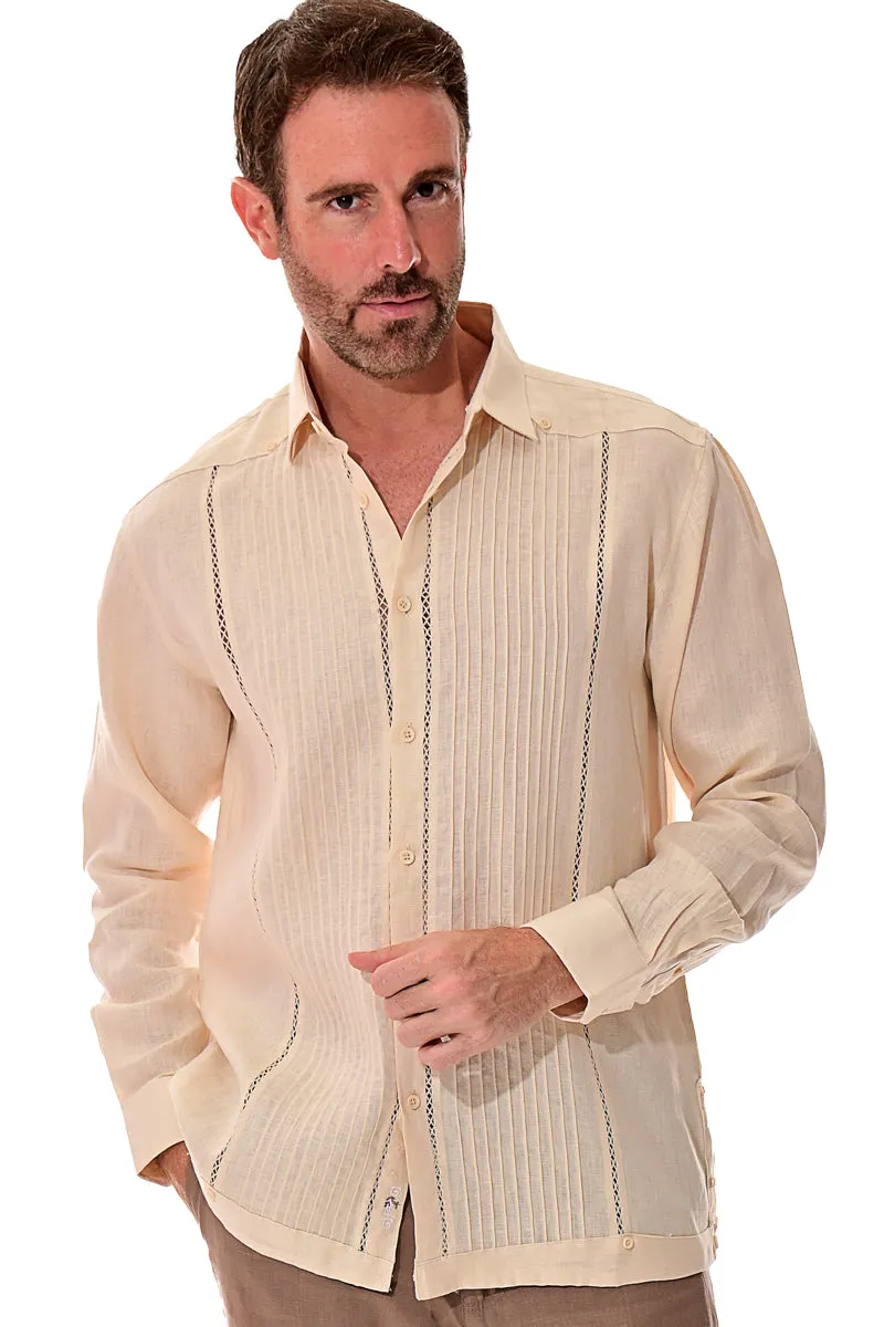 Bohio 100% Linen Fancy Guayabera Style Shirt For Men - Pin-Tucked in (3) Colors MLFG2025