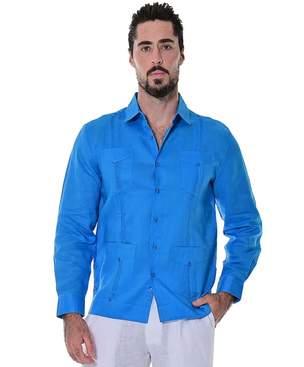 Bohio 100% Linen Traditional Guayabera Shirt for Men's 4 Pocket L/S in (7) Colors -MLS501