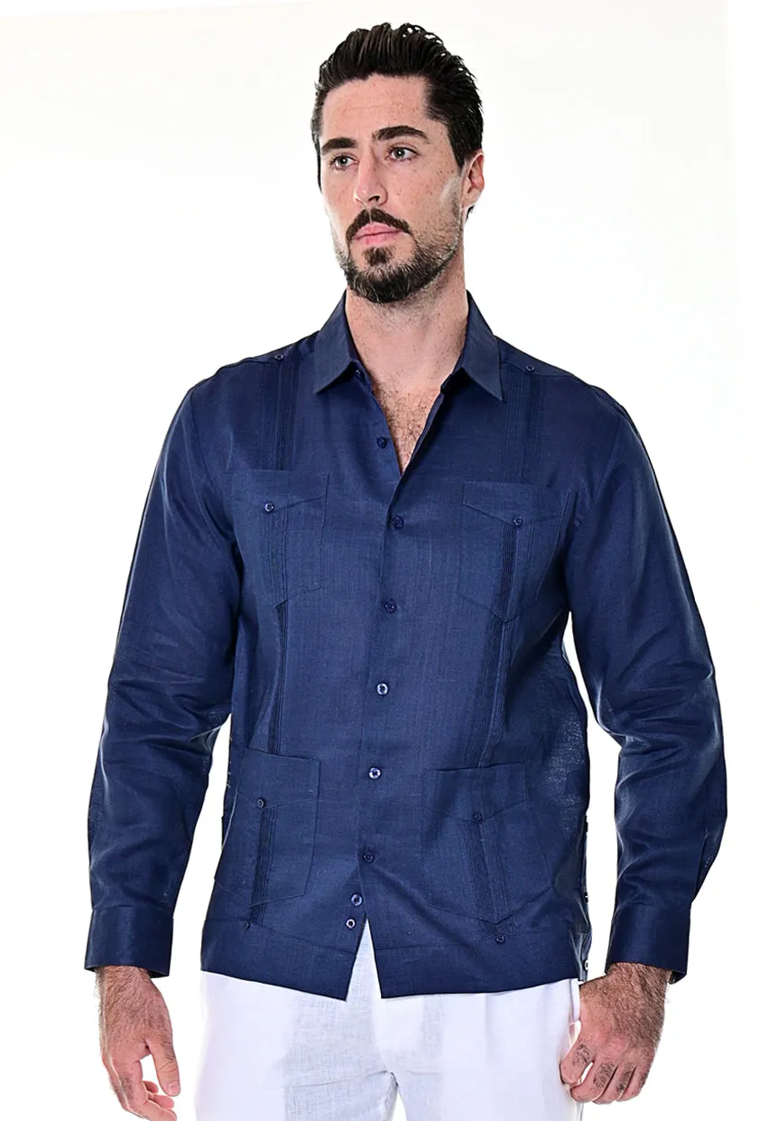 Bohio 100% Linen Traditional Guayabera Shirt for Men's 4 Pocket L/S in (7) Colors -MLS501