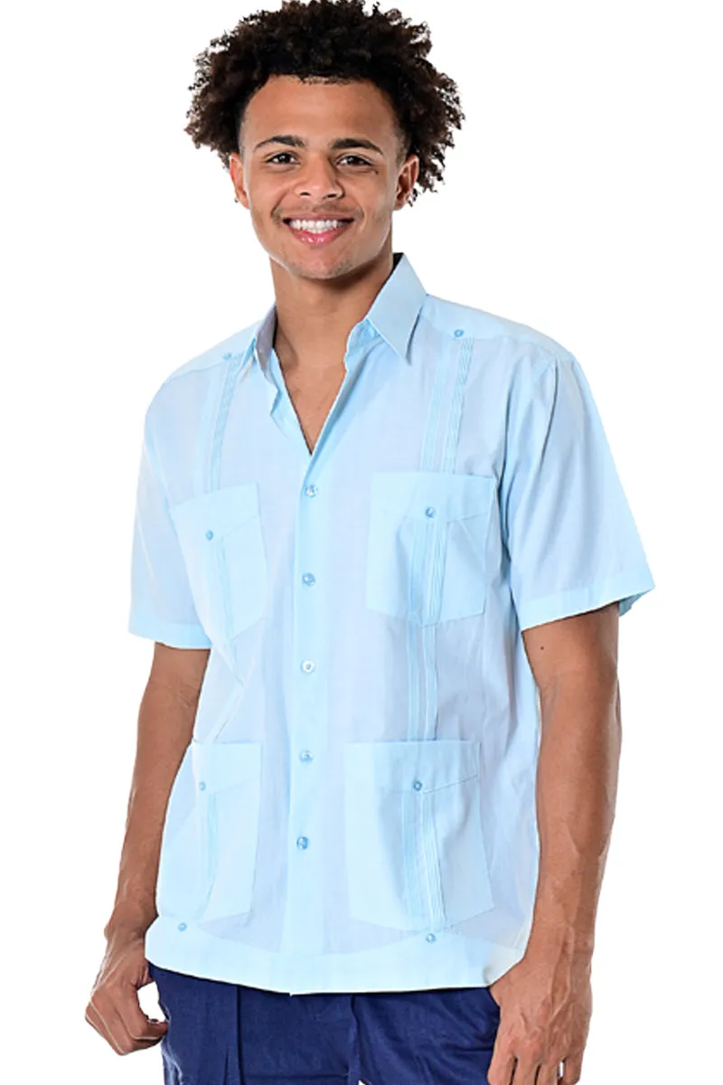 Bohio Guayabera Shirt for Men S/S Traditional 4 Pocket in (6) Colors MTCG1741