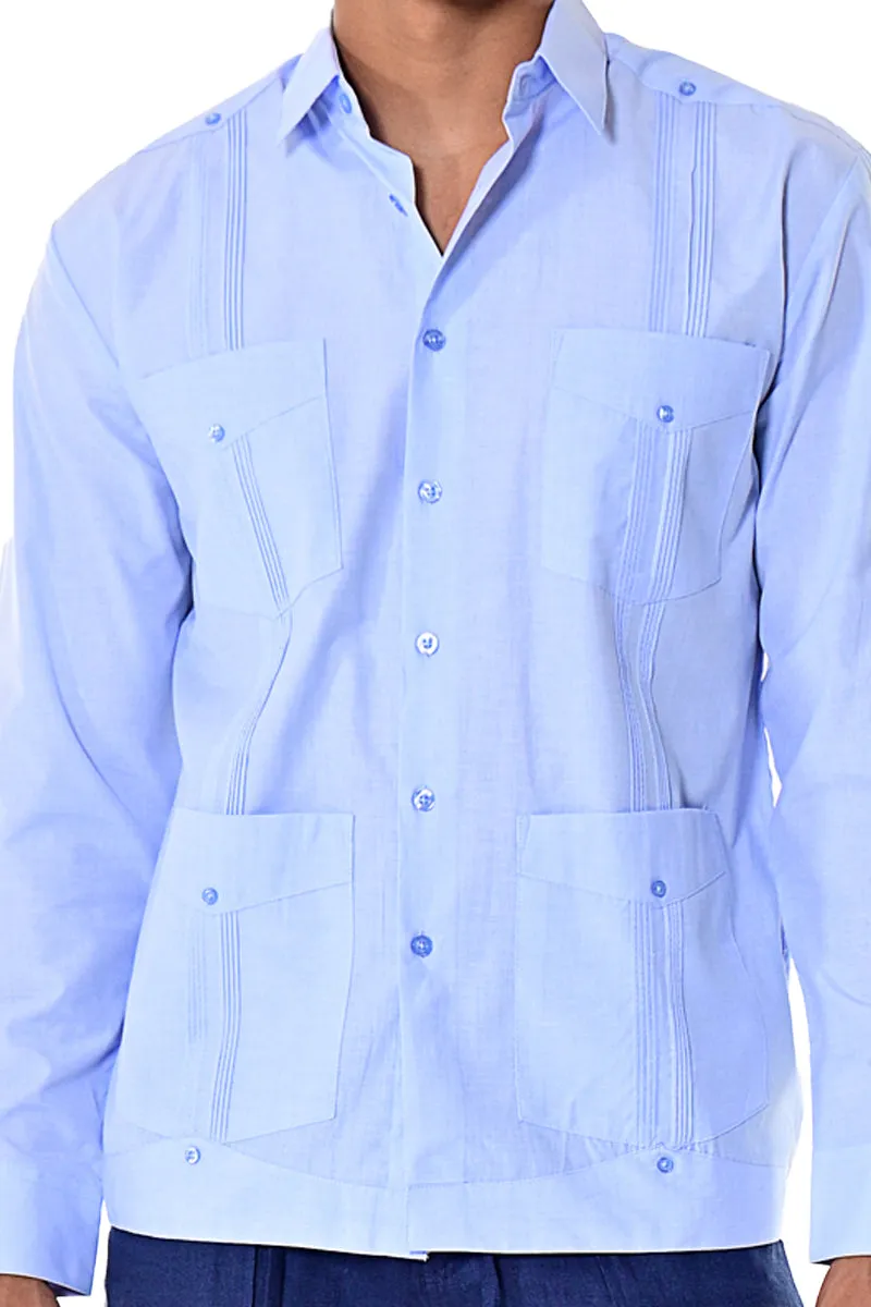 Bohio Mens Cuban Guayabera Shirt L/S w/Traditional 4 Pocket in (6) Colors MTCG1742