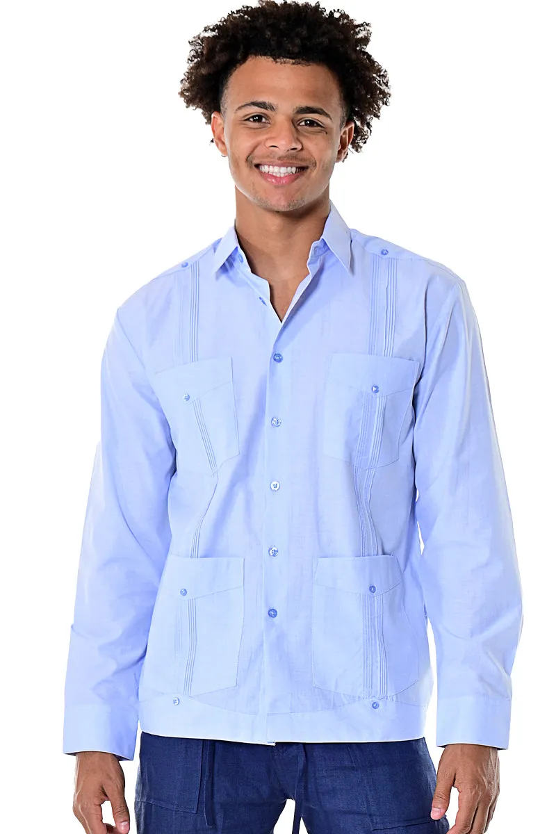 Bohio Mens Cuban Guayabera Shirt L/S w/Traditional 4 Pocket in (6) Colors MTCG1742