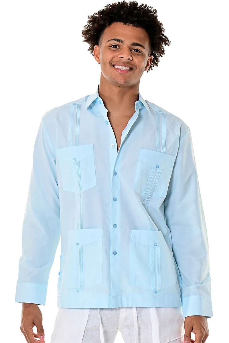 Bohio Mens Cuban Guayabera Shirt L/S w/Traditional 4 Pocket in (6) Colors MTCG1742