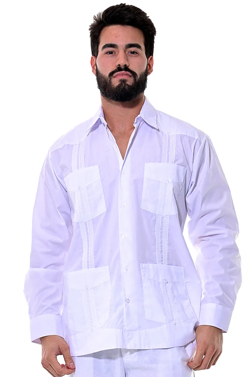 Bohio Mens Cuban Guayabera Shirt L/S w/Traditional 4 Pocket in (6) Colors MTCG1742