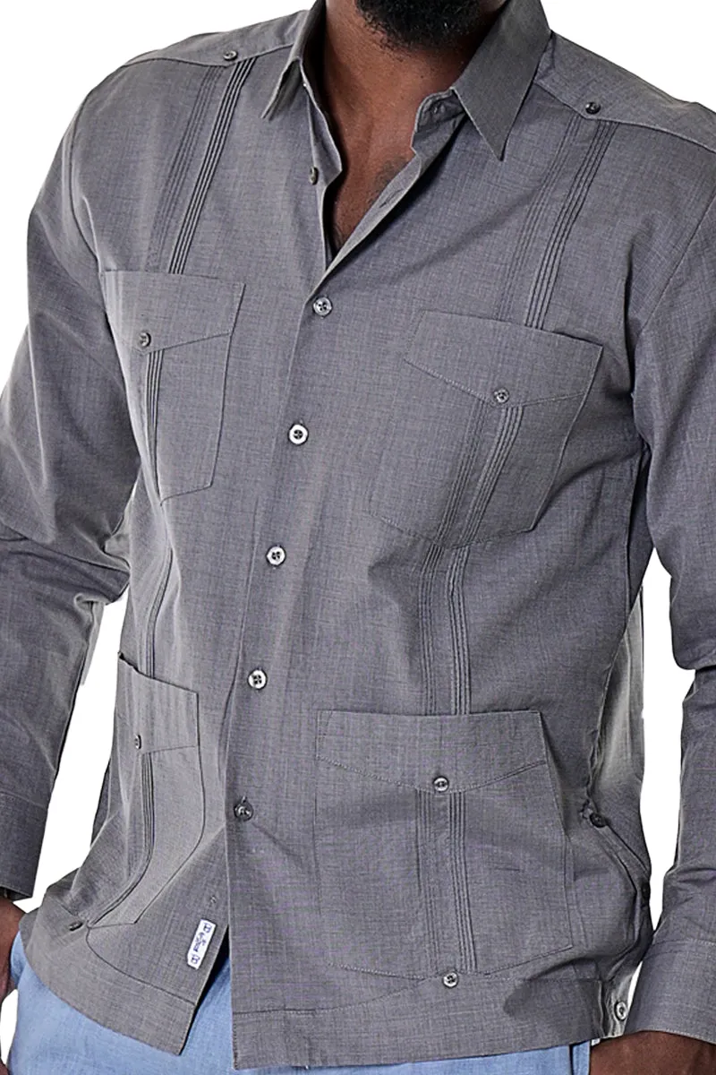 Bohio Mens Cuban Guayabera Shirt L/S w/Traditional 4 Pocket in (6) Colors MTCG1742