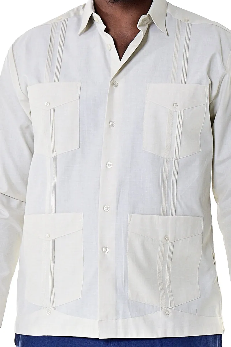 Bohio Mens Cuban Guayabera Shirt L/S w/Traditional 4 Pocket in (6) Colors MTCG1742