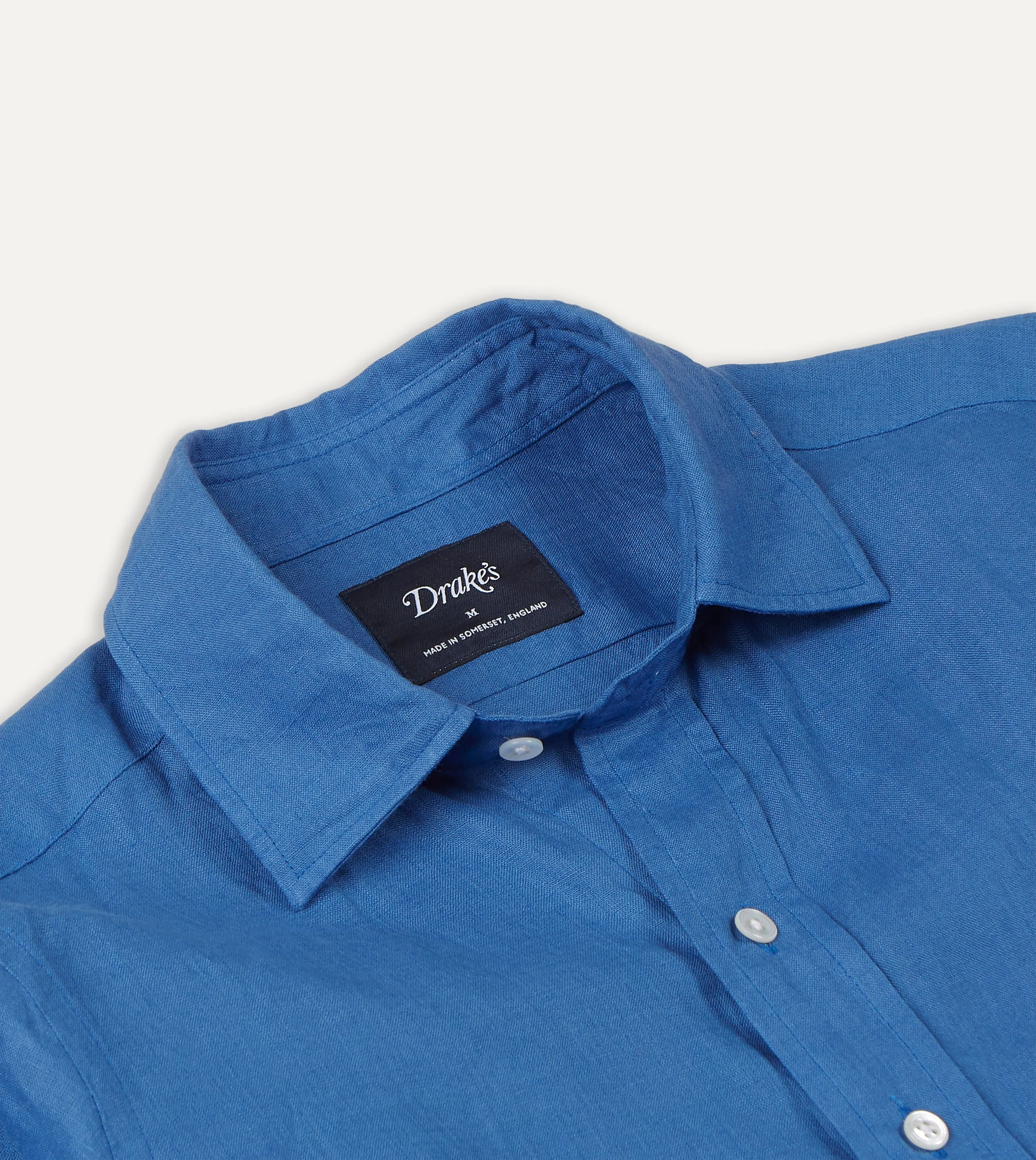 Bright Navy Linen Spread Collar Shirt