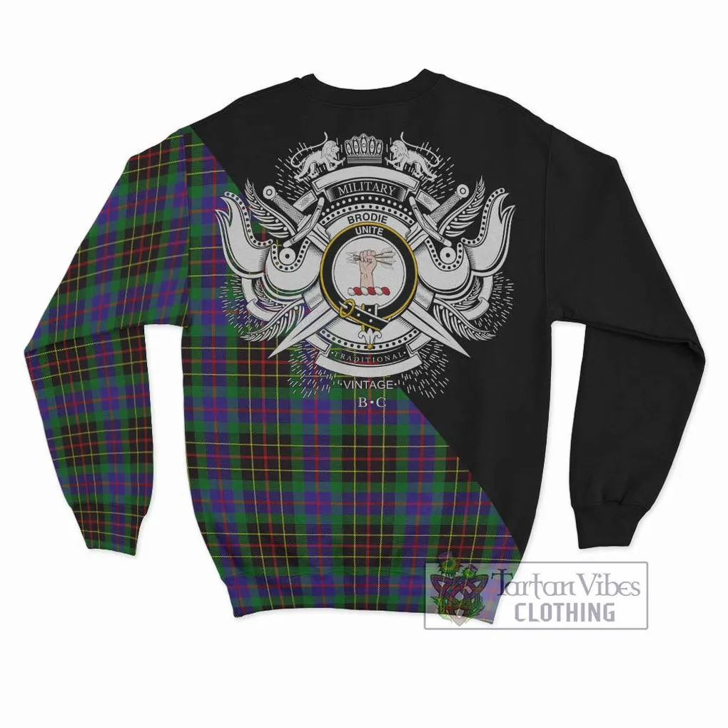 Brodie Hunting Modern Tartan Sweatshirt with Family Crest and Military Logo Style