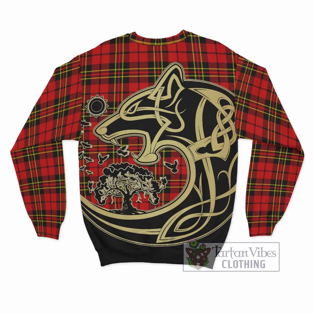 Brodie Modern Tartan Sweatshirt with Family Crest Celtic Wolf Style