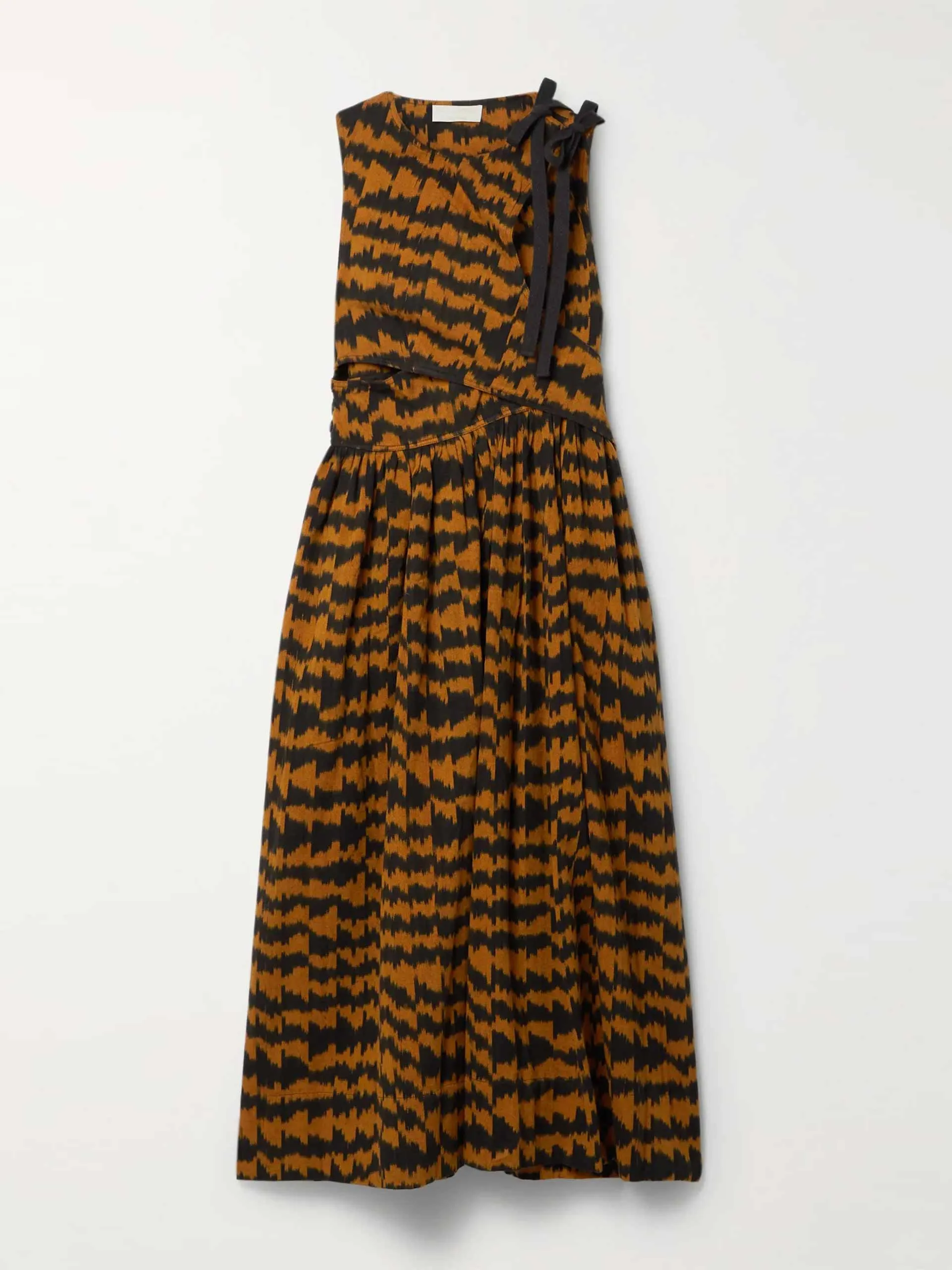 Brown and black print wrap dress